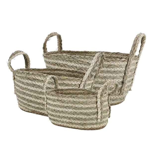 3ks oválný úložný koš z mořské trávy Loani - 48*33*24/ 40*27*21/ 32*22*19 cm Chic Antique