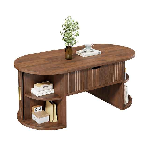 CHICFURN ZVEDACÍ KONFERENČNÍ STOLEK 100 × 50 × 40,5 cm v dekoru ořechu se 2 posuvnými dvířky z MDF