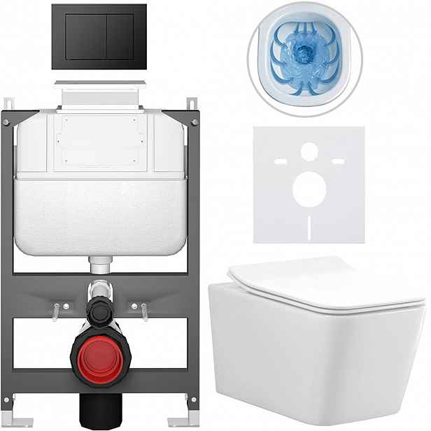 Kompletní WC set Basic/Forte - bílá lesklá - WC tlačítko Maxio/Černá - ovládání shora - předstěnová instalace - 51x36 cm