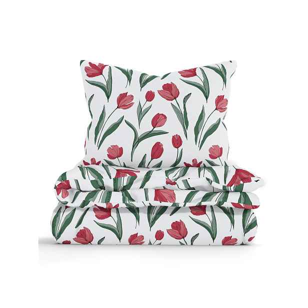 MKLuzkoviny.cz Prodloužené bavlněné povlečení Renforcé -  Tulipány- 140 × 220 cm - 70 x 90 cm