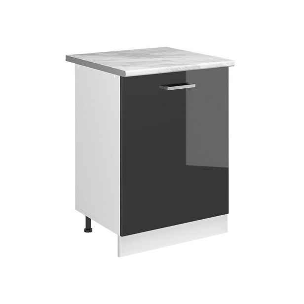 Vicco SPODNÍ SKŘÍŇKA KUCHYŇSKÉ LINKY R-Line, Antracitový vysoký lesk/Bílá, 60 cm s 1 dveřmi pracovná doska Mramor