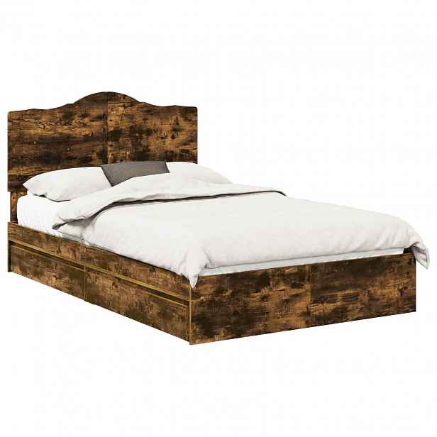 vidaXL Postel s úložným prostorem se zásuvkou Kouřový dub 135 x 190 cm