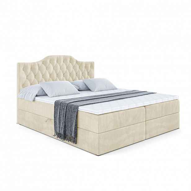 ALTDECOR AMERICKÁ postel s matrací H4 a lamelovým roštem – VILA-1 – 200 x 200 cm – H4 – béžová