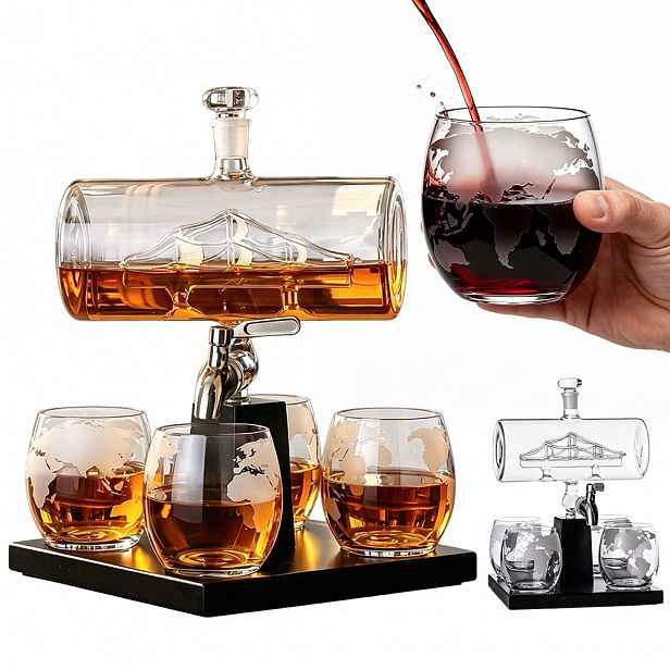 Sada Karafa na rum a whisky Plachetnice 1000 ml se 4 skleněnými skleničkami