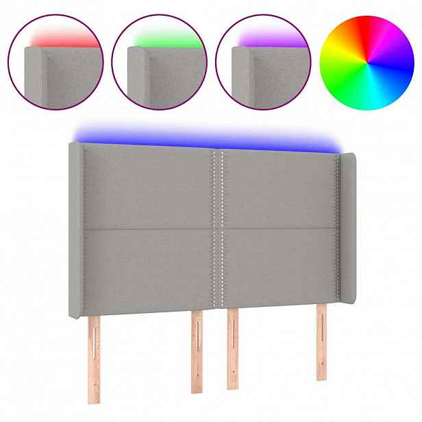 vidaXL Čelo postele s LED světle šedé 147x16x118/128 cm textil