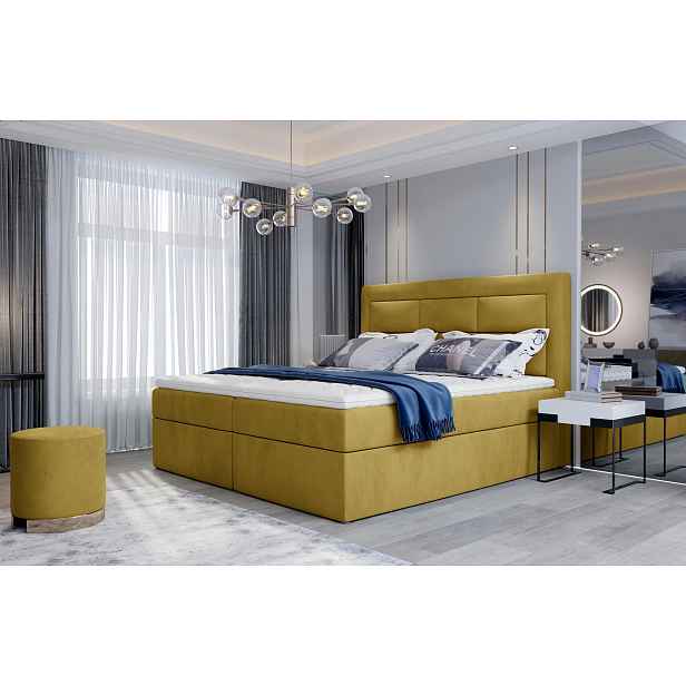 Boxspringová postel s úložným prostorem 180x200 TERIVO - žlutá