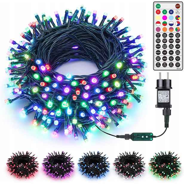 Led světla 20 m, 200 Rgb, dálkové ovládání a venkovní vánoční dekorace
