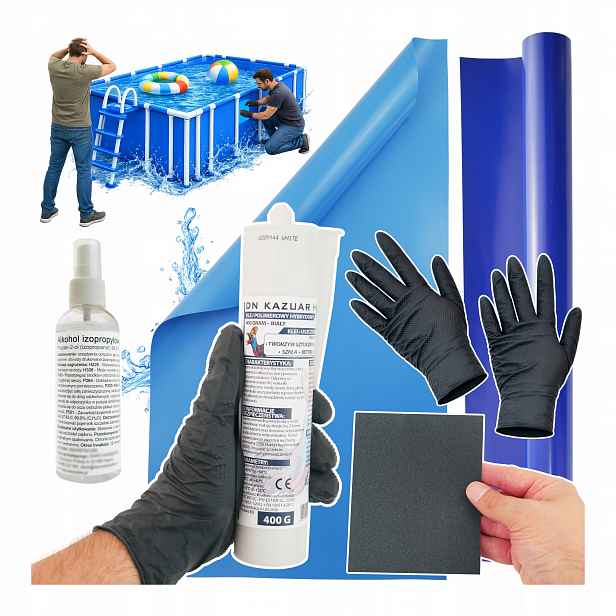 Oprava bazénu Pvc sada Lepidlo 400g 2 latě Modrá modrá 50x27cm