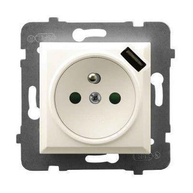 Ospel As ecru zásuvka s uzemněním Usb GP-1GZPUSB/m/27