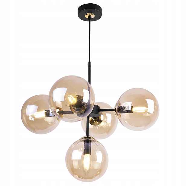 Závěsná Stropní Lampa Lustr Černý Elegantní Glamour Zlaté Skleněné Koule