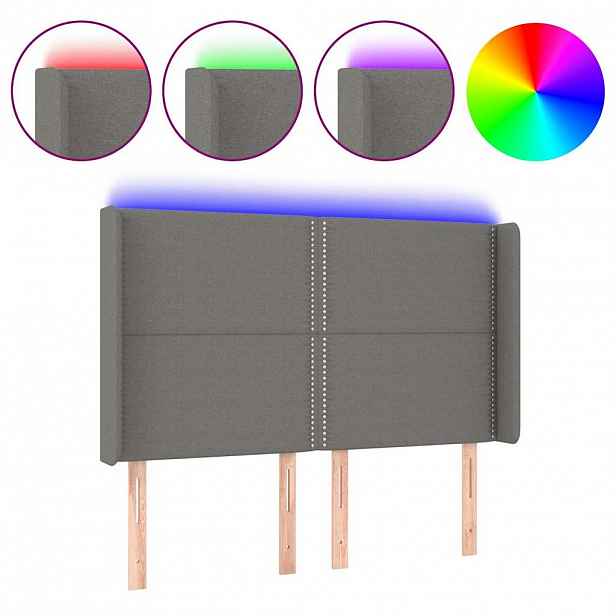 vidaXL Čelo postele s LED tmavě šedé 147 x 16 x 118/128 cm textil