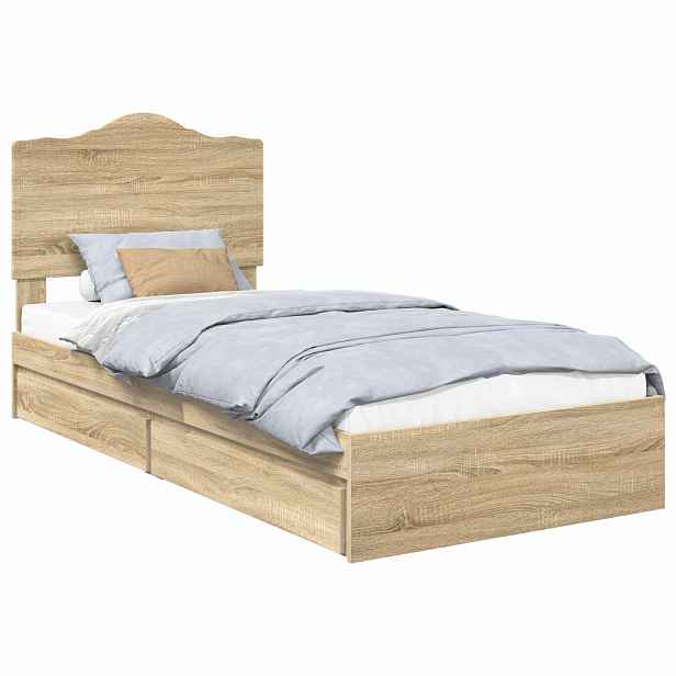 vidaXL Postel s úložným prostorem se zásuvkou Sonoma dub 100 x 200 cm