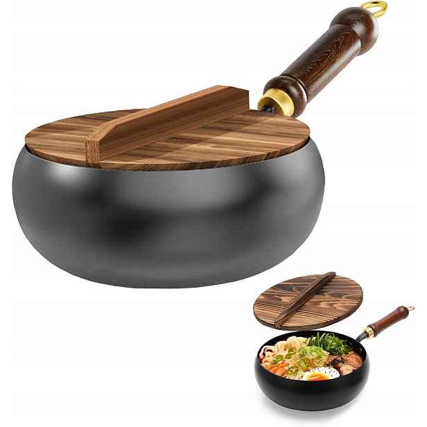 Japonská Litinová Pánev S Dřevěným Nepřilnavým Víkem, 24 CM