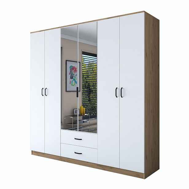 Kalune Design Šatní skříň BA 130 210 cm se zrcadlem ořech/bílá