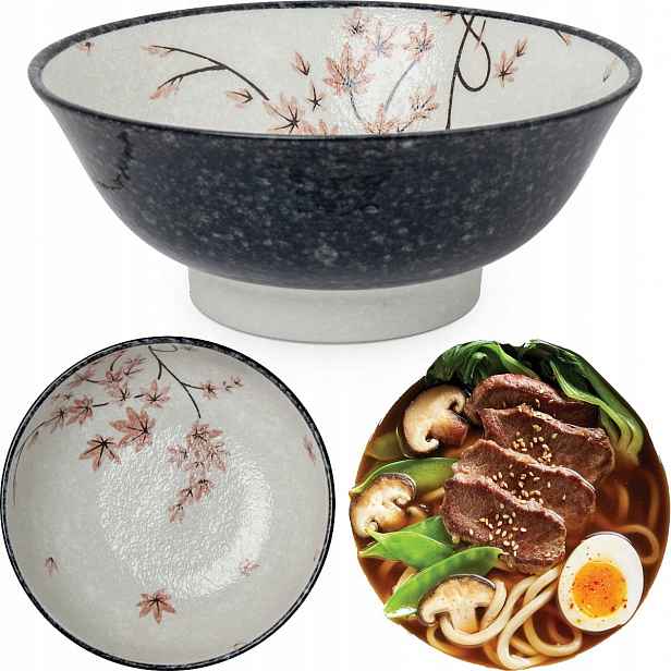 Miska Bílo-černá Miska na těstoviny Ramen Maple Leaf 22 cm Edo Japan
