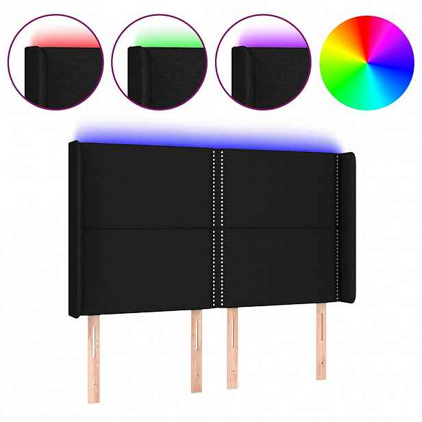 vidaXL Čelo postele s LED černé 147 x 16 x 118/128 cm textil