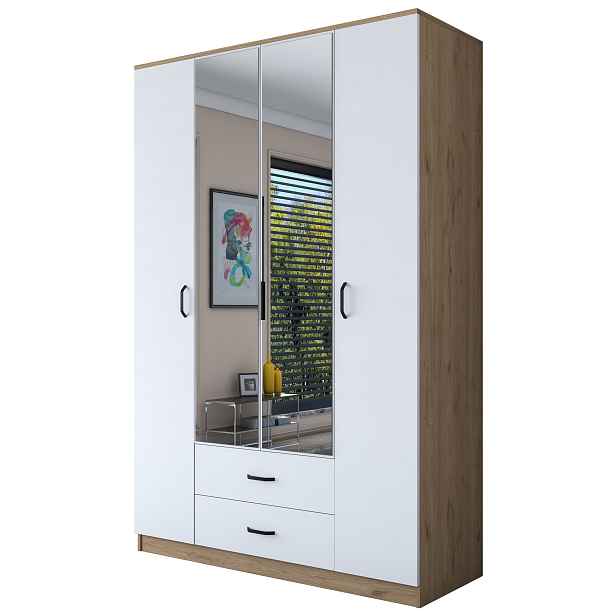 Kalune Design Šatní skříň BA 131 140 cm se zrcadlem ořech/bílá
