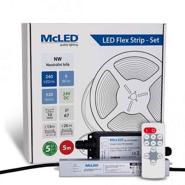 McLED LED pásek - sada 5 m + Přijímač Nano IP67, 240 LED/m, NW, 6 W/m, DC 24V, 520 lm/m, CRI90, IP67, 10 mm, vodič 3 m ML-126.033.90.S05002