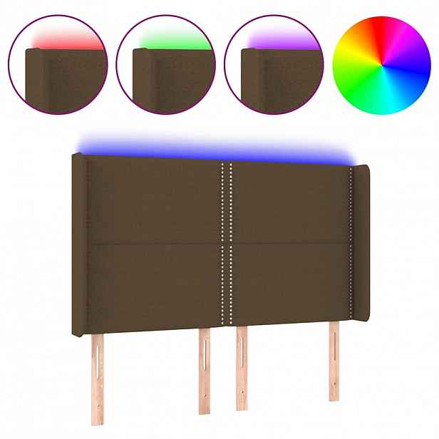 vidaXL Čelo postele s LED tmavě hnědé 147 x 16 x 118/128 cm textil