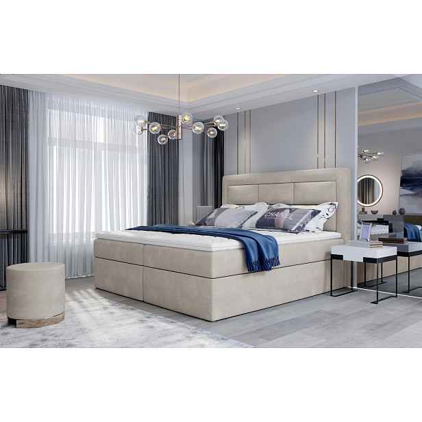 Boxspringová postel s úložným prostorem 180x200 TERIVO - béžová