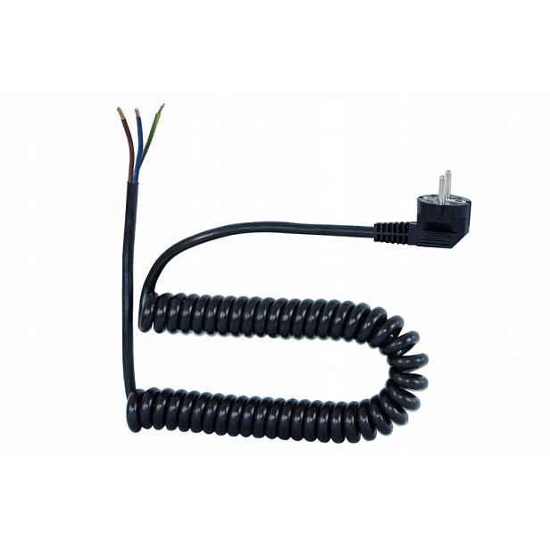 Připojovací spirálový kabel s úhlovou zástrčkou 3x1,5 mm roztažitelný na 5 m