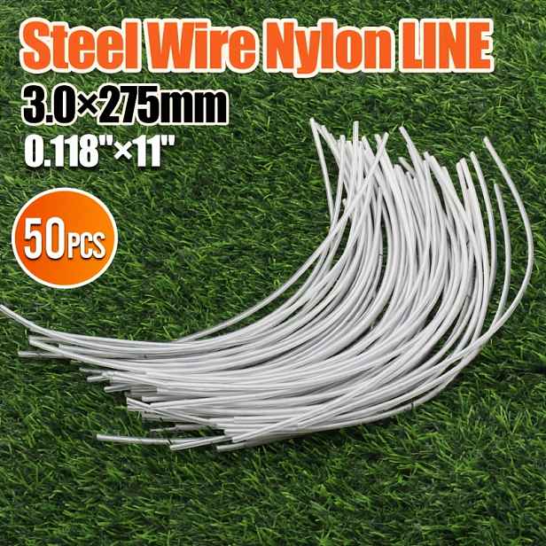 TEMU KIVO 50 ks Nylonová ocelová strunová nitka pro sekačky 0,118'' 10,8 palců/27,5 cm kulatá náhradní cívka, ocelové jádro a nylonový povrch pro