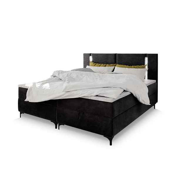 MASSENO AMERICKÁ POSTEL CEVANO, 200x200 cm s matrací a úložným prostorem, H2+H3, šedá