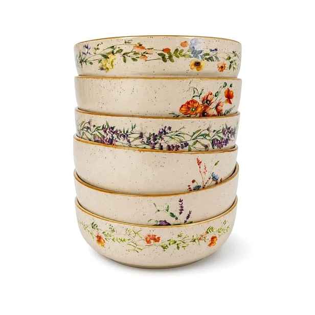 Misky na polévku Keramické 6 Ks 16 cm 400 ml s polními květy Mix vzorů