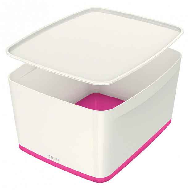 Bílo-růžový úložný box s víkem Leitz Office, objem 18 l