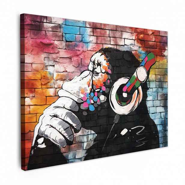 MuchoWow OBRAZ NA PLÁTNĚ Opice - Graffiti - Hudba 80x60 cm