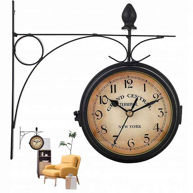 Nádražní hodiny oboustranné kovové retro New York tichý mechanismus 13 cm