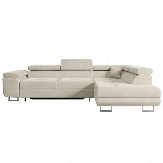 ALTDECOR ROHOVÁ SEDACÍ SOUPRAVA s funkcí lůžka a úložným prostorem GUSA-L 272x202x107 cm béžový velur