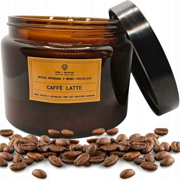 Bio Vonná svíčka ve sklenici z včelího vosku s vůní Cafe Latte 500 ml