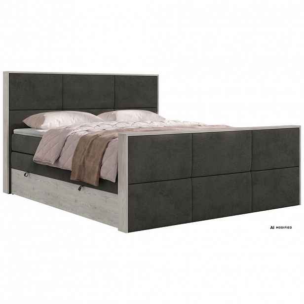 MKS POSTEL BOXSPRING DELNOR KING DUO 180/200 - Tmavě šedá Samet - Topper T25 - H3