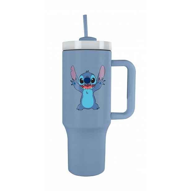 Termohrnek s uchem Stitch Waving Termos s brčkem pro děti 1200 ml