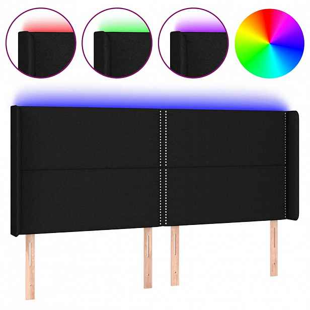 vidaXL Čelo postele s LED černé 183 x 16 x 118/128 cm textil