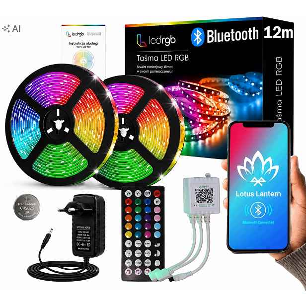 Set Led pásek 12M (2x6m) Rgb 5050 Bluetooth Dálkový Ovladač Aplikace Hudba Časovač