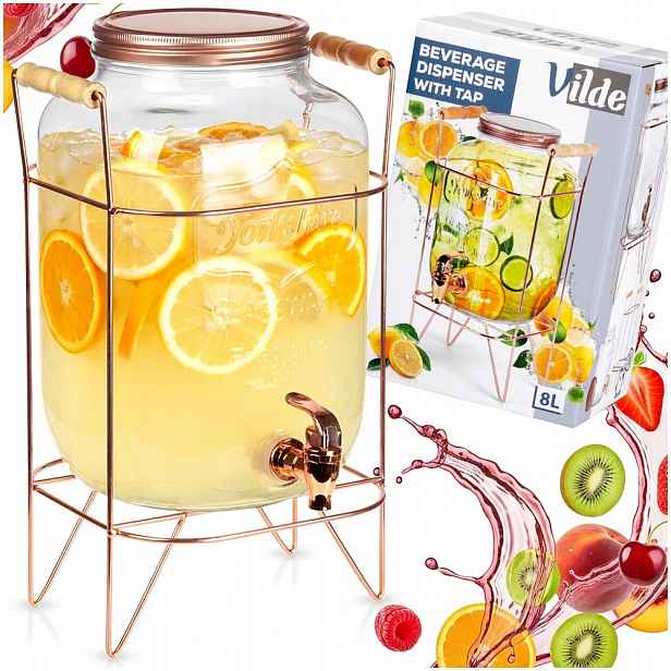 Sklenice S Kohoutkem 8 L Se Zlatým Stojanem Na Limonádu Nápojů Vody