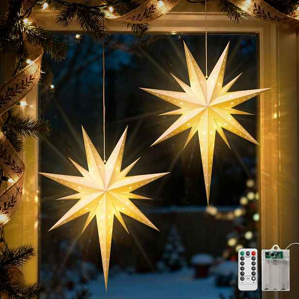 Vánoční lampion z papíru ve tvaru hvězdy, 2 kusy