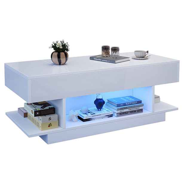 CHICFURN ZVEDACÍ KONFERENČNÍ STOLEK 98 × 45 × 40 cm v bílé barvě s LED osvětlením