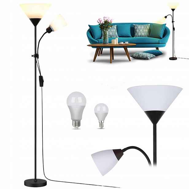 Moderní Podlahová Lampa E27 164 cm Stojící Noční Pro Čtení 2V1 černá