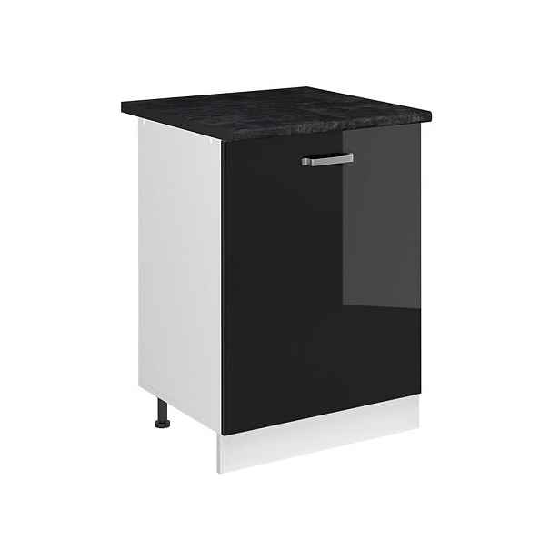 Vicco SPODNÍ SKŘÍŇKA KUCHYŇSKÉ LINKY R-Line, Černý vysoký lesk/Bílá, 60 cm s 1 dveřmi pracovná doska antracitová