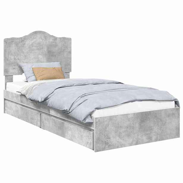 vidaXL Postel s úložným prostorem s čelo Betonově šedá 90 x 190 cm