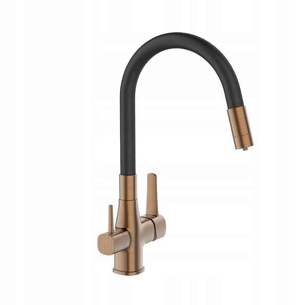 Kuchyňská Baterie S Připojením Vodního Filtru Měď Černá Flexibilní Ramínko