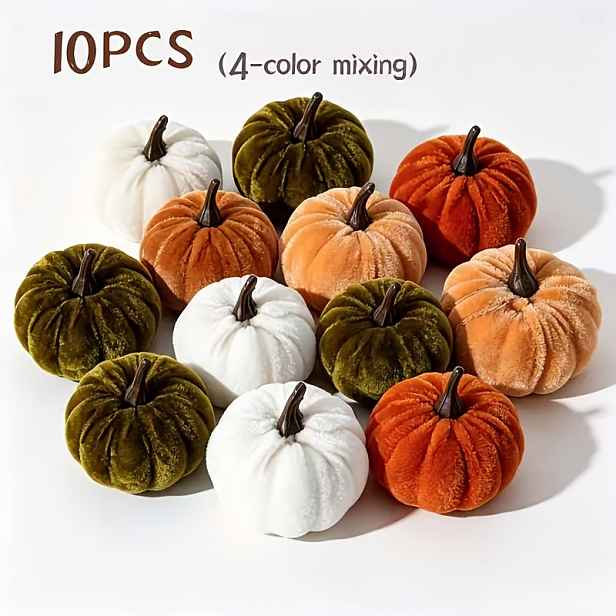 TEMU 10 Barevných Napodobenin Dýní, Napodobeniny Dýní z Sametu, Malé Umělé Pěnové Mini Dýně, Vhodné pro Podzimní Dekoraci, Halloween/Den Díkůvzdání,