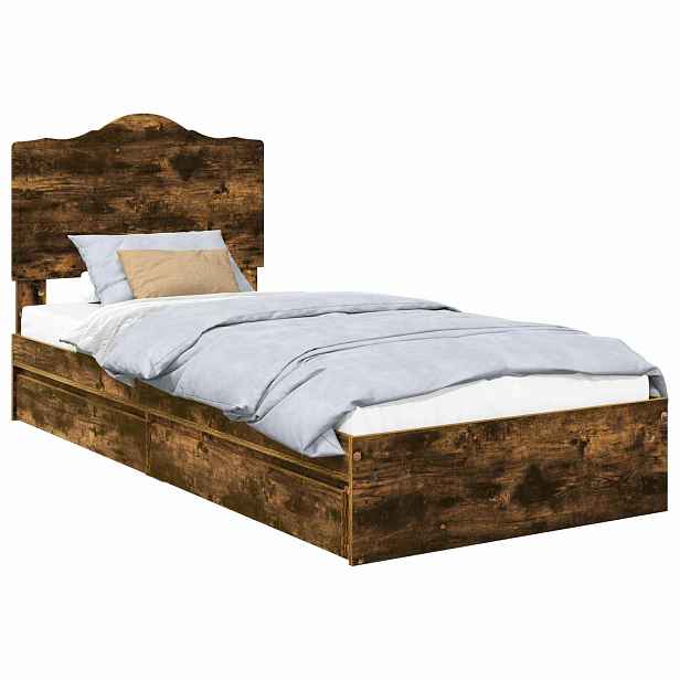 vidaXL Postel s úložným prostorem se zásuvkou Kouřový dub 90 x 190 cm