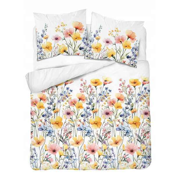 Povlečení saténové Home Satin 220x200 bílé s akvarelovými barevnými květy