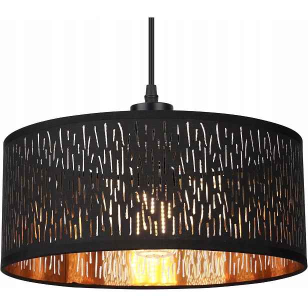 Závěsná lampa E27 černo-zlatá, látkové stínidlo, moderní, kulaté, 30 cm