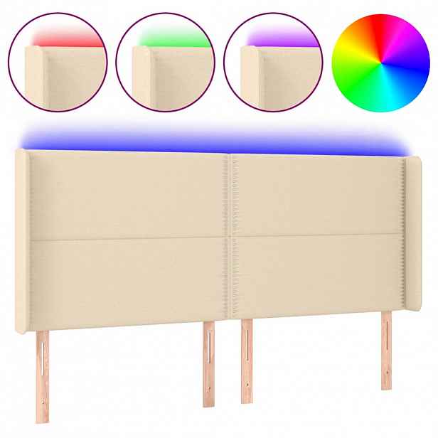 vidaXL Čelo postele s LED krémové 183 x 16 x 118/128 cm textil