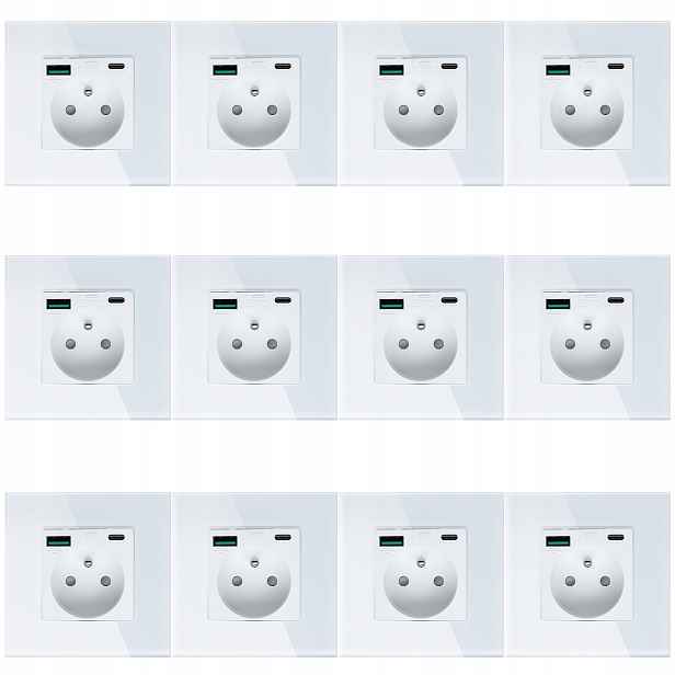 12x Bílá Elektrická Zásuvka Nástěnný Kontakt S Vestavěnou Usb Nabíječkou